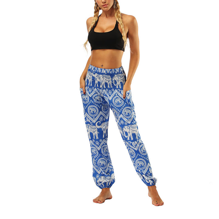 Buddha Stones Boho Loose Geometric Elephant Pattern Harem Trousers Women's Yoga Pants