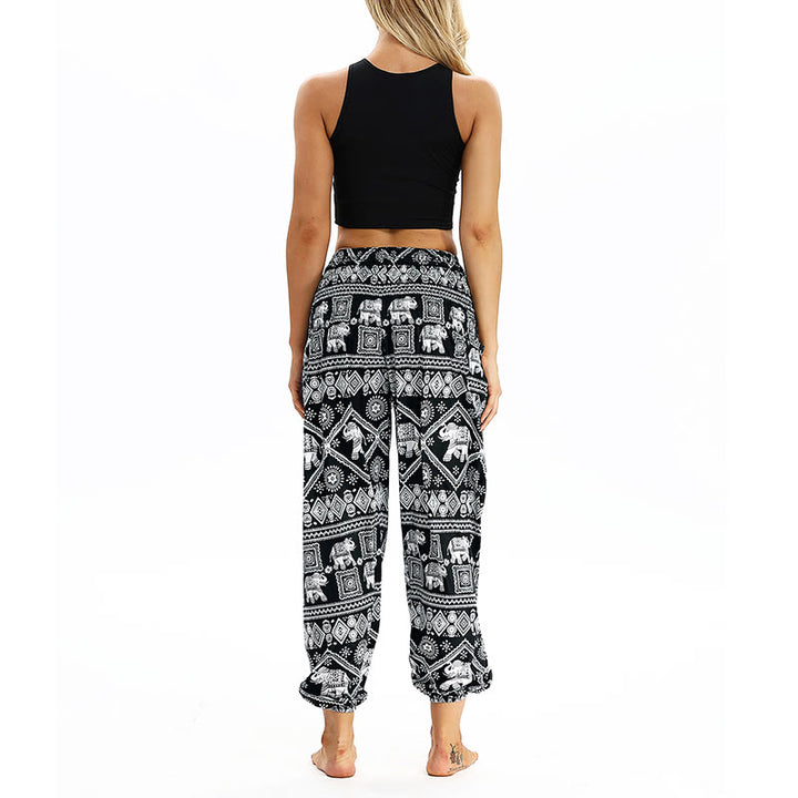 Buddha Stones Boho Loose Geometric Elephant Pattern Harem Trousers Women's Yoga Pants