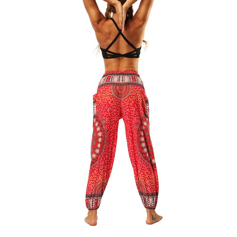 Buddha Stones Boho Loose Geometric Elephant Pattern Harem Trousers Women's Yoga Pants