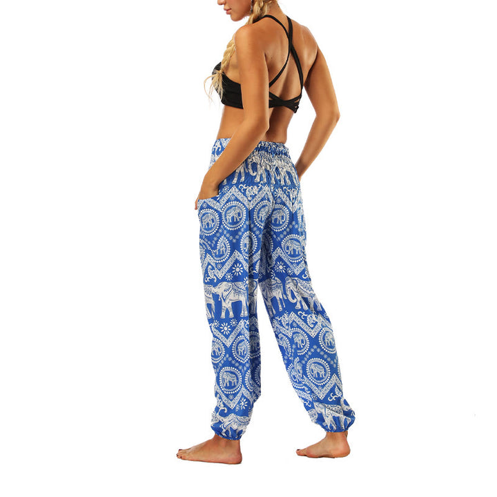 Buddha Stones Boho Loose Geometric Elephant Pattern Harem Trousers Women's Yoga Pants