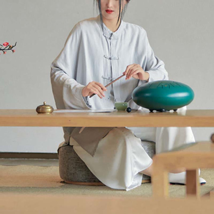 Buddha Stones Plain Frog-Button Design Shirt Zen Tai Chi Meditation Top Clothing Cotton Linen Jacket - image 9