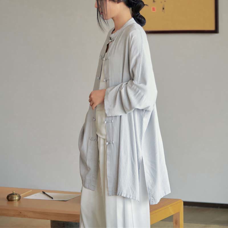 Buddha Stones Plain Frog-Button Design Shirt Zen Tai Chi Meditation Top Clothing Cotton Linen Jacket - image 4