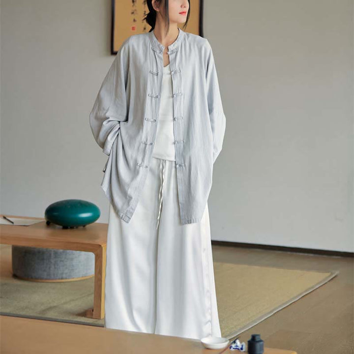 Buddha Stones Plain Frog-Button Design Shirt Zen Tai Chi Meditation Top Clothing Cotton Linen Jacket - image 10