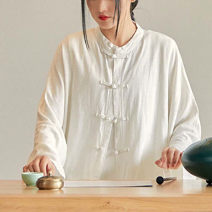 Buddha Stones Plain Frog-Button Design Shirt Zen Tai Chi Meditation Top Clothing Cotton Linen Jacket - image 17