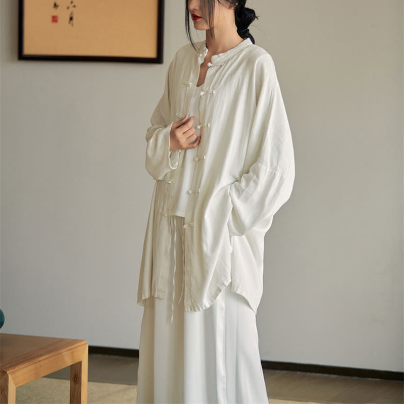 Buddha Stones Plain Frog-Button Design Shirt Zen Tai Chi Meditation Top Clothing Cotton Linen Jacket - image 14