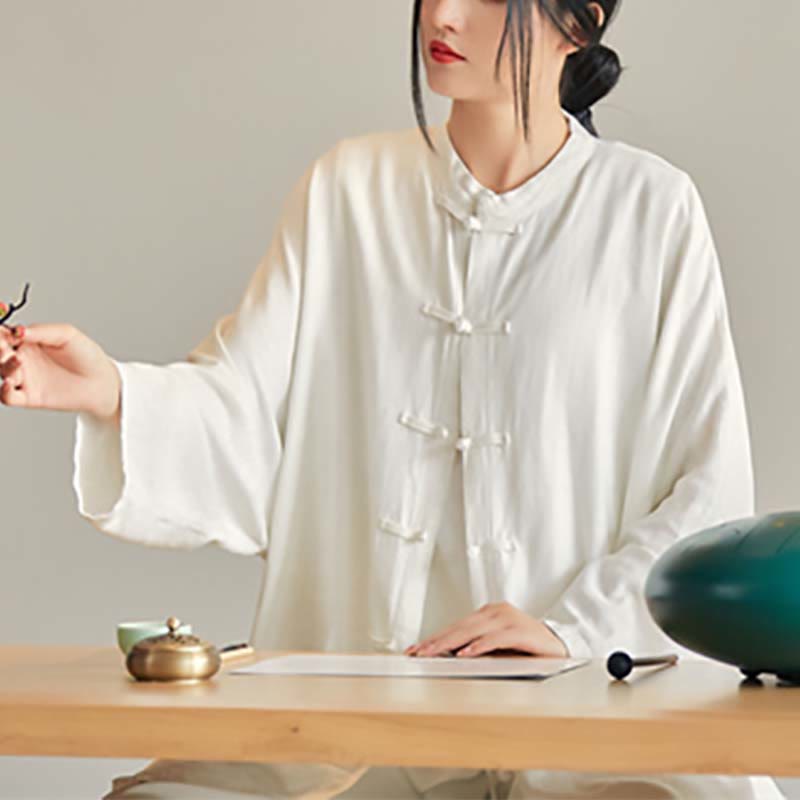 Buddha Stones Plain Frog-Button Design Shirt Zen Tai Chi Meditation Top Clothing Cotton Linen Jacket - image 18