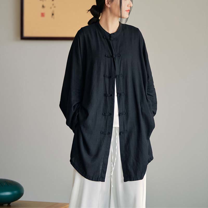 Buddha Stones Plain Frog-Button Design Shirt Zen Tai Chi Meditation Top Clothing Cotton Linen Jacket - image 26