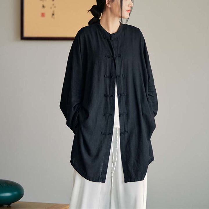 Buddha Stones Plain Frog-Button Design Shirt Zen Tai Chi Meditation Top Clothing Cotton Linen Jacket - image 26