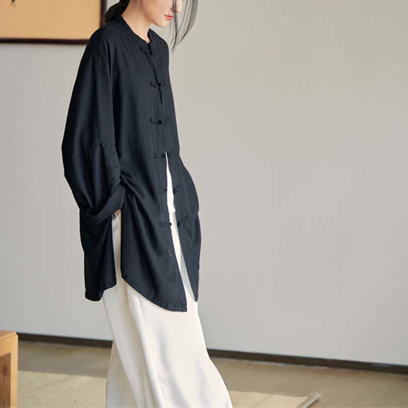 Buddha Stones Plain Frog-Button Design Shirt Zen Tai Chi Meditation Top Clothing Cotton Linen Jacket - image 29