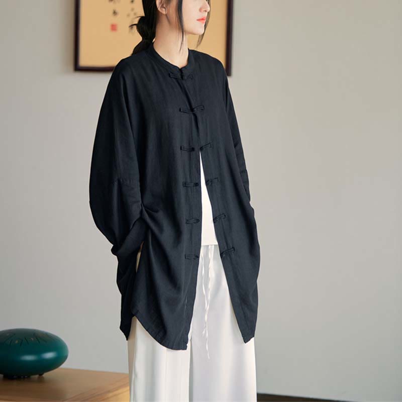 Buddha Stones Plain Frog-Button Design Shirt Zen Tai Chi Meditation Top Clothing Cotton Linen Jacket - image 28