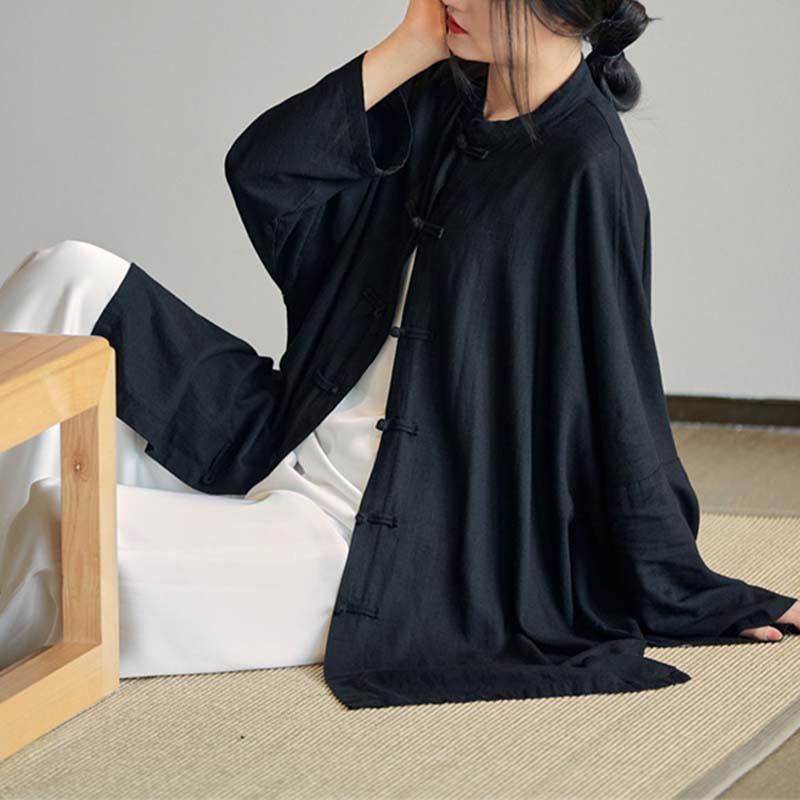 Buddha Stones Plain Frog-Button Design Shirt Zen Tai Chi Meditation Top Clothing Cotton Linen Jacket - image 23