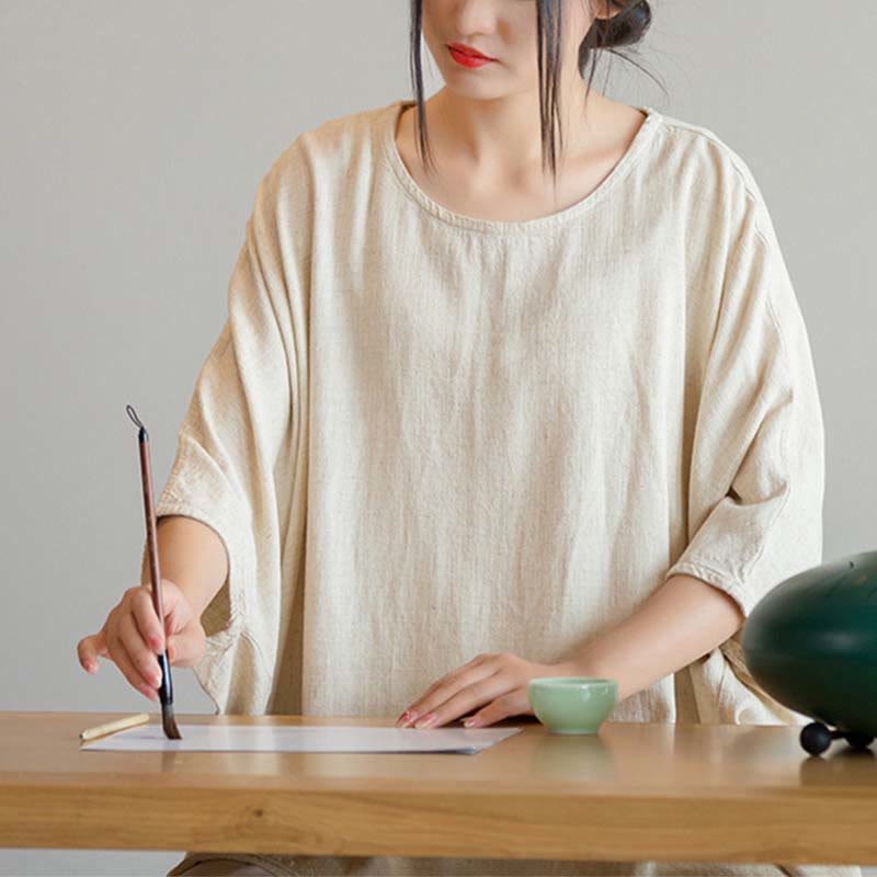 Buddha Stones Solid Color Three Quarter Sleeve Top Loose Tee T-Shirt - image 5