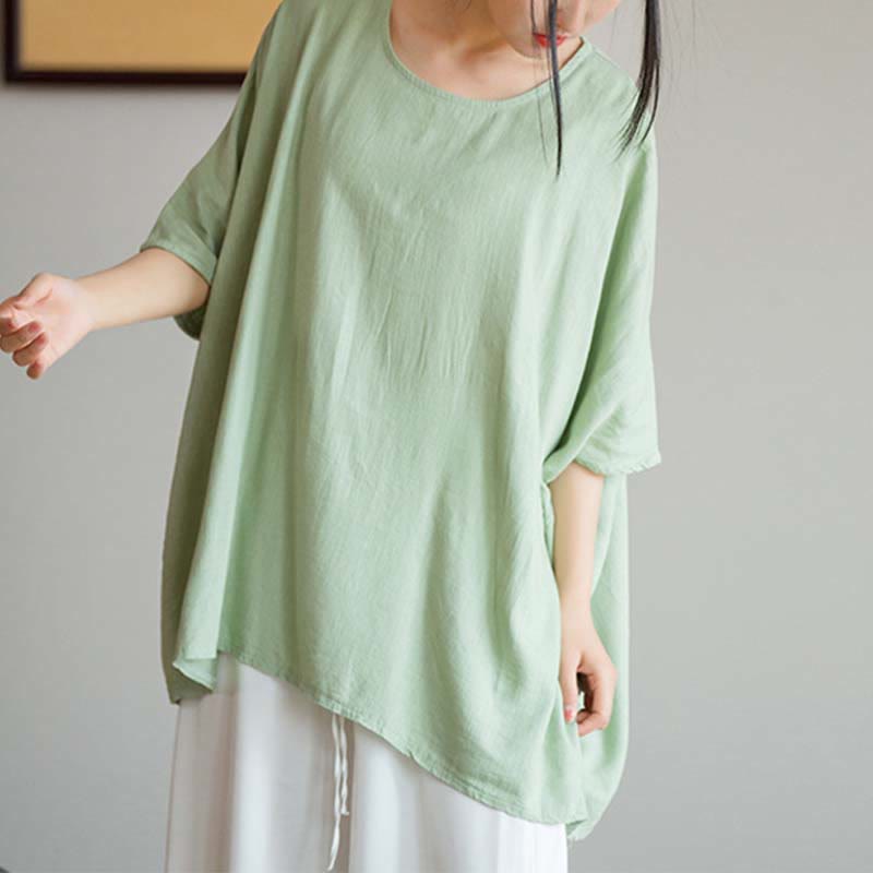 Buddha Stones Solid Color Three Quarter Sleeve Top Loose Tee T-Shirt - image 11