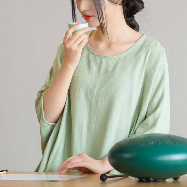 Buddha Stones Solid Color Three Quarter Sleeve Top Loose Tee T-Shirt - image 12