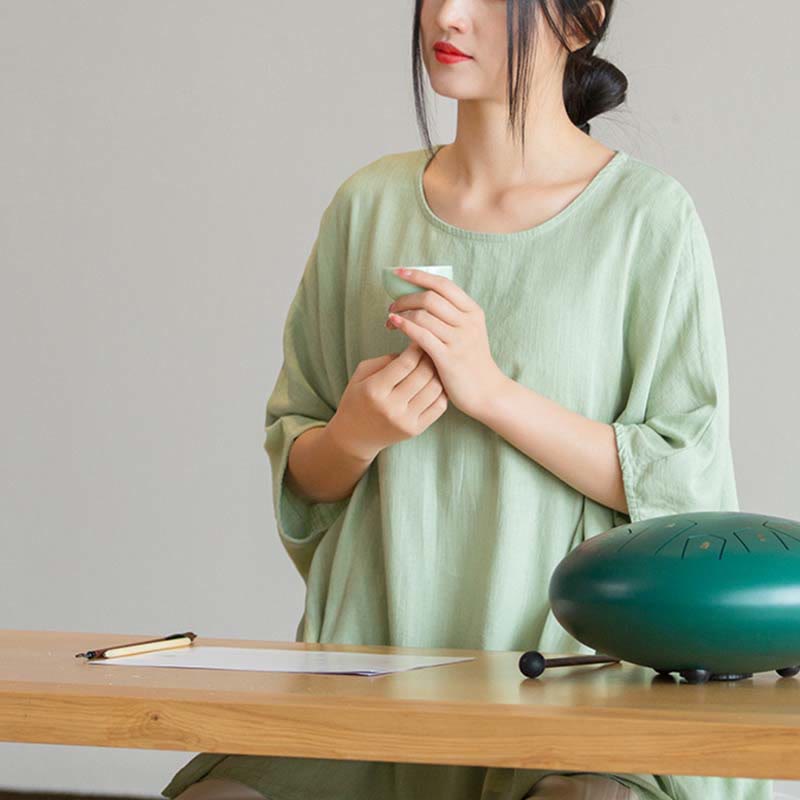 Buddha Stones Solid Color Three Quarter Sleeve Top Loose Tee T-Shirt - image 13