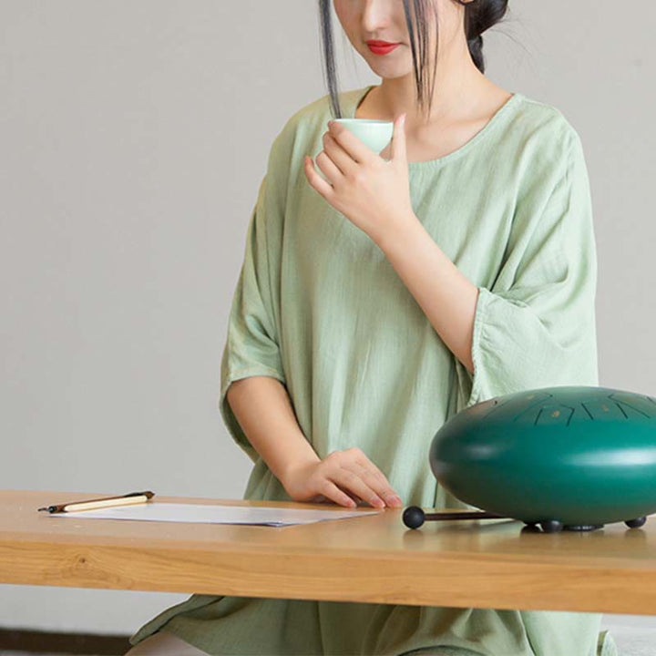 Buddha Stones Solid Color Three Quarter Sleeve Top Loose Tee T-Shirt - image 16