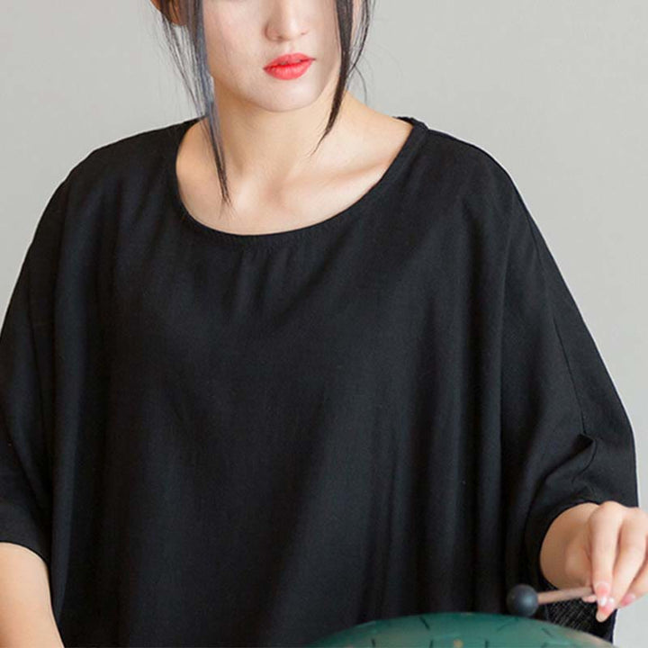 Buddha Stones Solid Color Three Quarter Sleeve Top Loose Tee T-Shirt - image 21