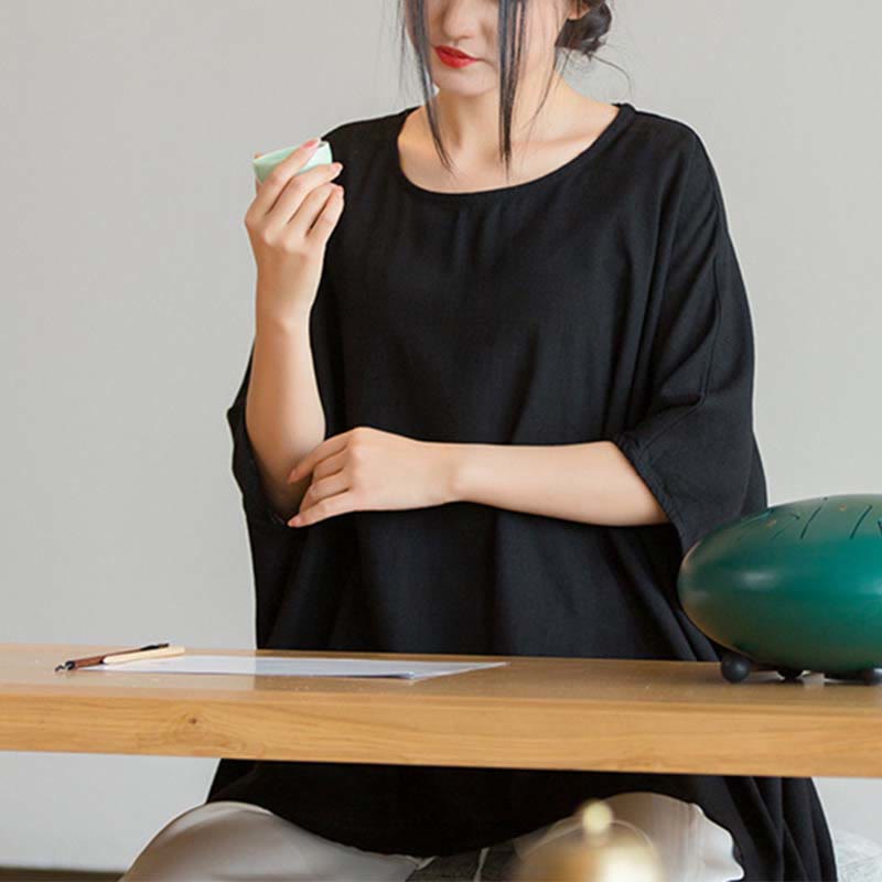 Buddha Stones Solid Color Three Quarter Sleeve Top Loose Tee T-Shirt - image 20