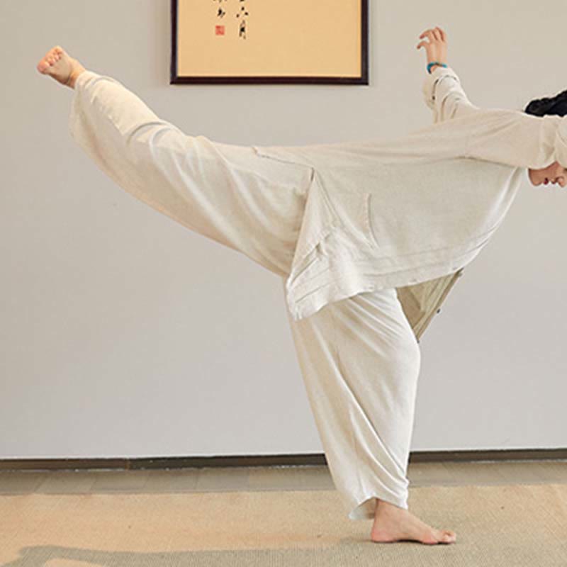 Buddha Stones Plain Long Sleeve Coat Jacket Top Wide Leg Pants Zen Tai Chi Yoga Meditation Clothing - image 3