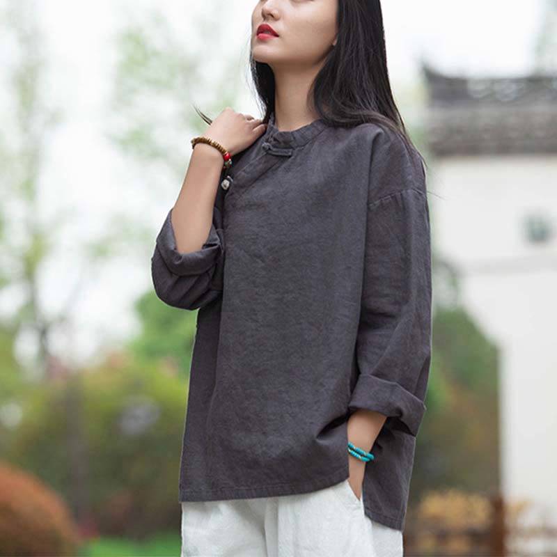 Buddha Stones Ramie Linen Blouse Women Shirt Top Chinese Hanfu Style Clothing - image 2