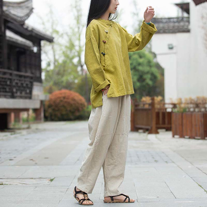 Buddha Stones Ramie Linen Blouse Women Shirt Top Chinese Hanfu Style Clothing - image 31
