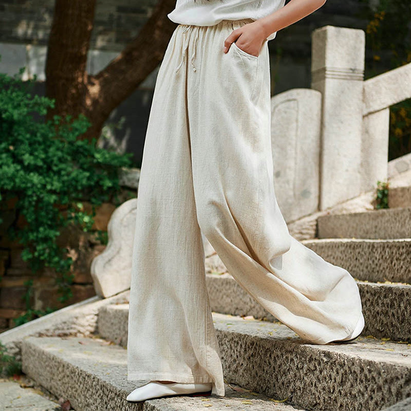 Buddha Stones Plain Wide Leg Pants Dance Women's Yoga Pants With Pockets - Beige - US6，UK/AU10，EU38 (L)  - image 0