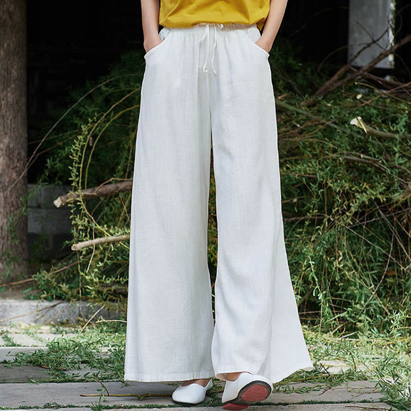 Buddha Stones Plain Wide Leg Pants Dance Women's Yoga Pants With Pockets - White - US6，UK/AU10，EU38 (L)  - image 13
