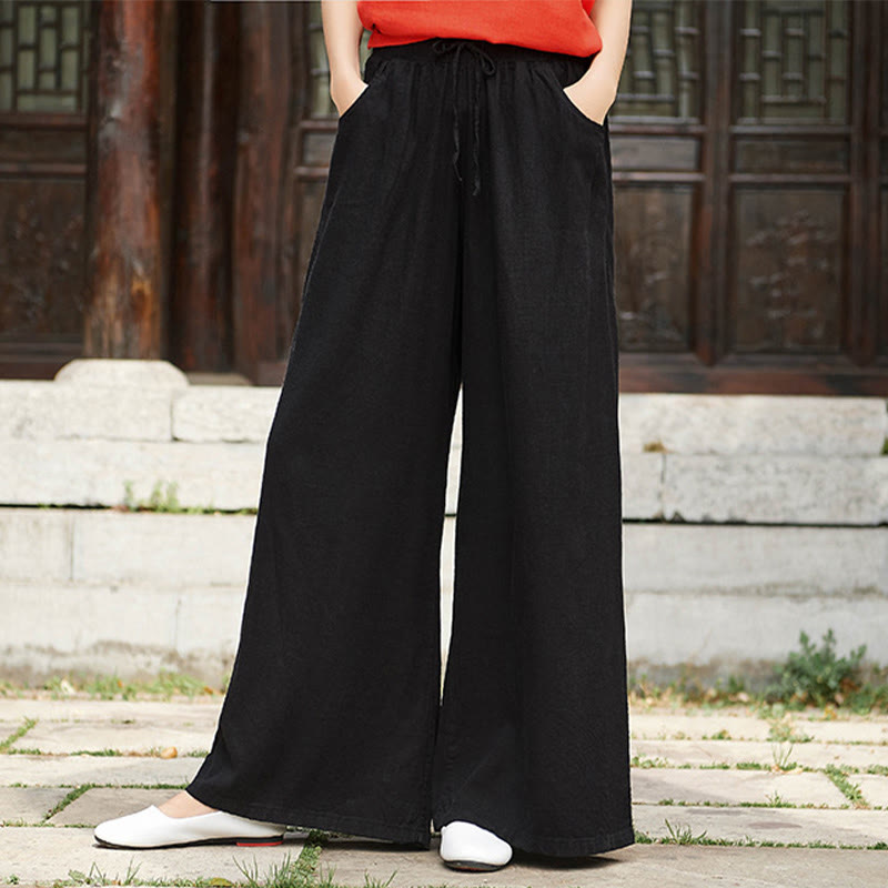 Buddha Stones Plain Wide Leg Pants Dance Women's Yoga Pants With Pockets