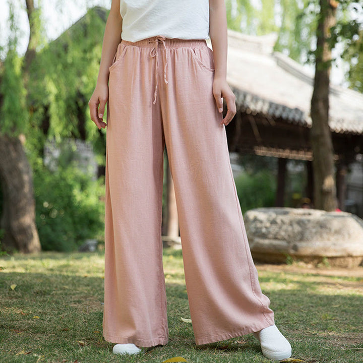 Buddha Stones Plain Wide Leg Pants Dance Women's Yoga Pants With Pockets