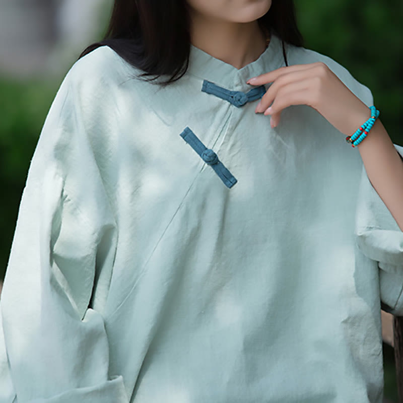 Buddha Stones Ramie Linen Loose Blouse Women Long Sleeve Shirt Chinese Hanfu Top - image 4