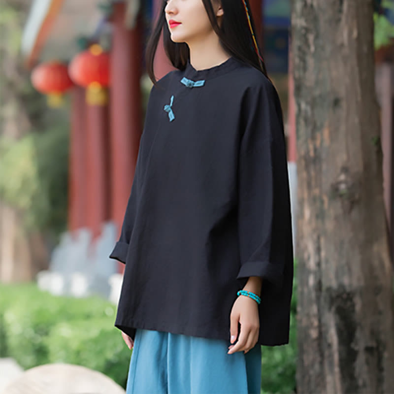 Buddha Stones Ramie Linen Loose Blouse Women Long Sleeve Shirt Chinese Hanfu Top - image 14
