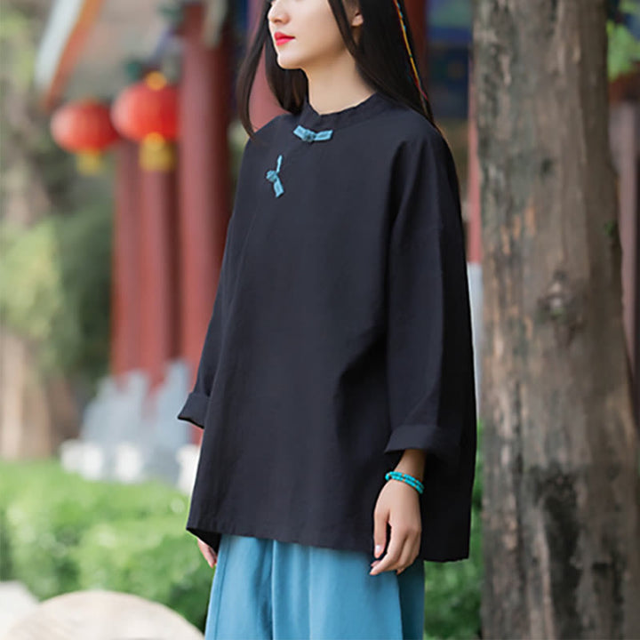 Buddha Stones Ramie Linen Loose Blouse Women Long Sleeve Shirt Chinese Hanfu Top - image 14