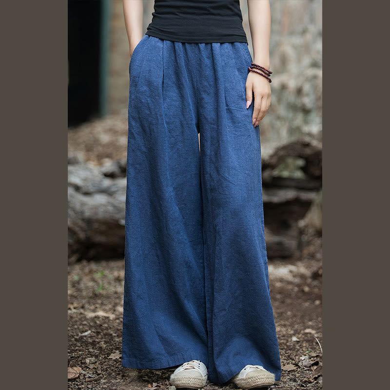 Buddha Stones Retro Wide Leg Pants Casual Women's Yoga Pants With Pockets