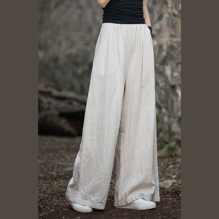 Buddha Stones Retro Wide Leg Pants Casual Women's Yoga Pants With Pockets