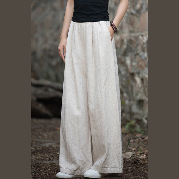 Buddha Stones Retro Wide Leg Pants Casual Women's Yoga Pants With Pockets