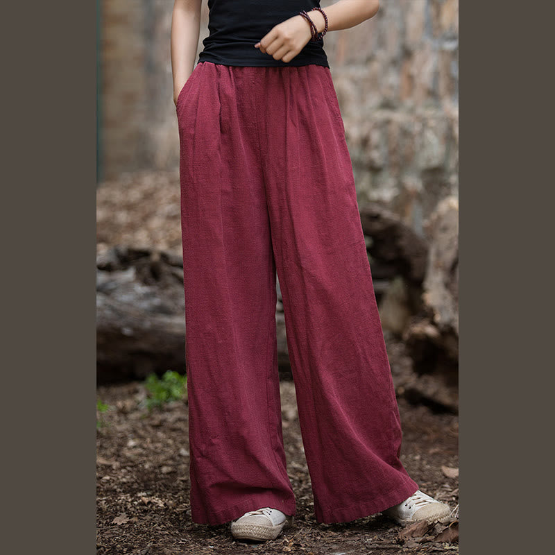 Buddha Stones Retro Wide Leg Pants Casual Women's Yoga Pants With Pockets