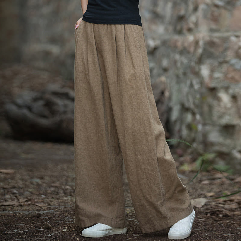 Buddha Stones Retro Wide Leg Pants Casual Women's Yoga Pants With Pockets - Khaki-US2-12，UK/AU6-16，EU34-44 (F) - image 18