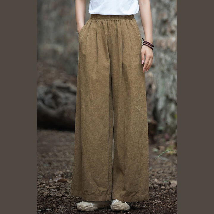 Buddha Stones Retro Wide Leg Pants Casual Women's Yoga Pants With Pockets