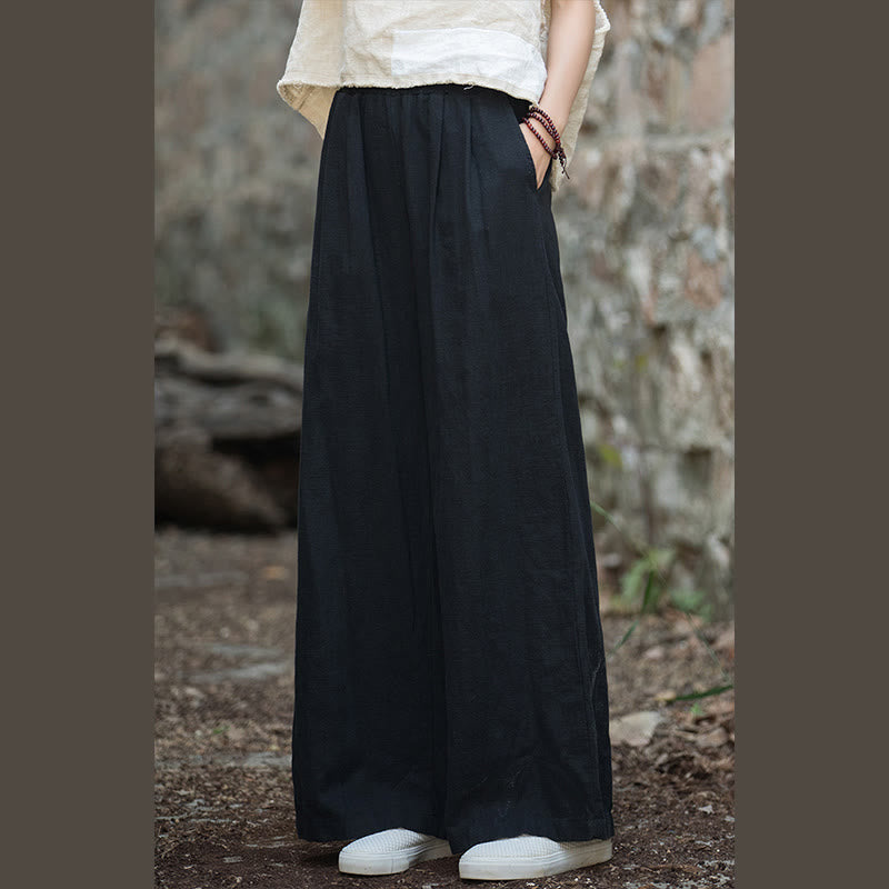 Buddha Stones Retro Wide Leg Pants Casual Women's Yoga Pants With Pockets