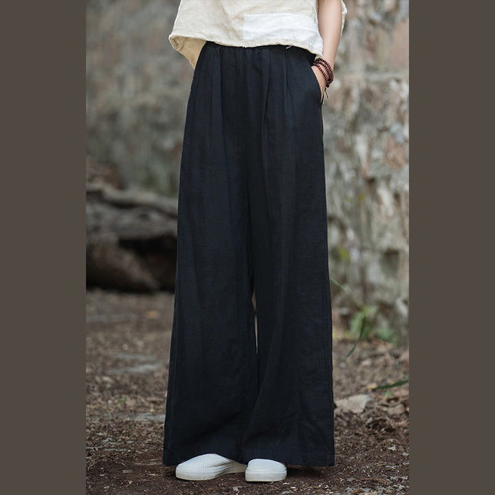 Buddha Stones Retro Wide Leg Pants Casual Women's Yoga Pants With Pockets