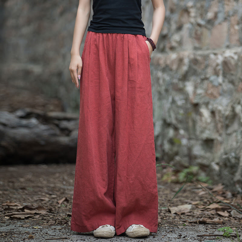 Buddha Stones Retro Wide Leg Pants Casual Women's Yoga Pants With Pockets - Red-US2-12，UK/AU6-16，EU34-44 (F) - image 24
