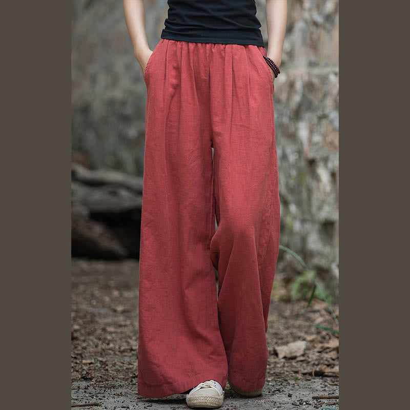 Buddha Stones Retro Wide Leg Pants Casual Women's Yoga Pants With Pockets