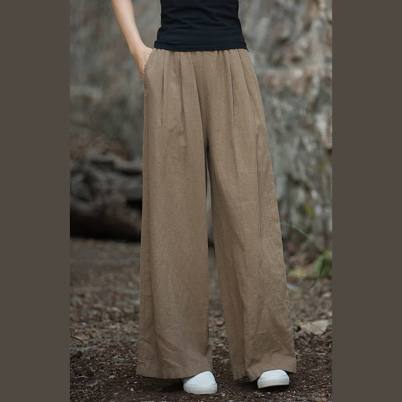 Buddha Stones Retro Wide Leg Pants Casual Women's Yoga Pants With Pockets