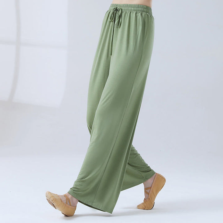 Buddha Stones Loose Modal Drawstring Wide Leg Pants For Yoga Dance - Light Green - US12，UK/AU16，EU44 (3XL) - image 0