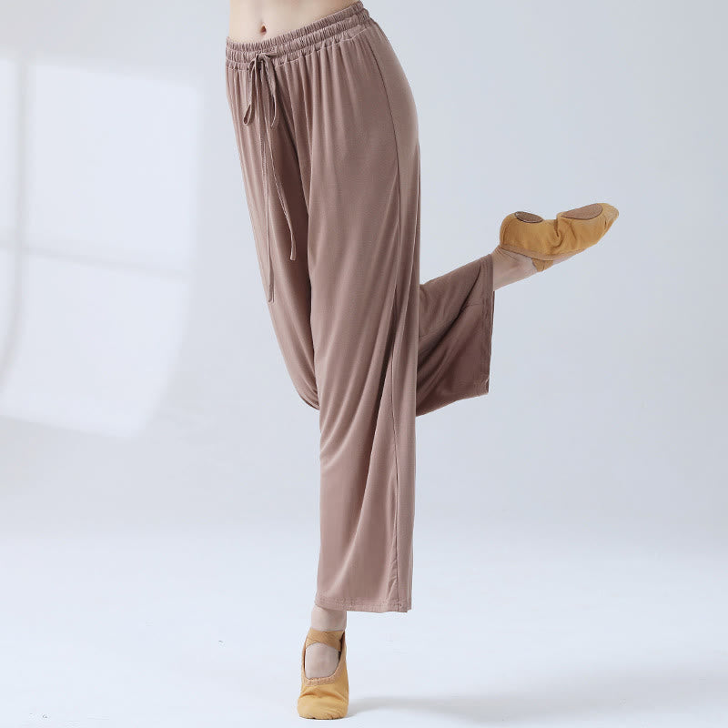 Buddha Stones Loose Modal Drawstring Wide Leg Pants For Yoga Dance - Khaki - US12，UK/AU16，EU44 (3XL) - image 11