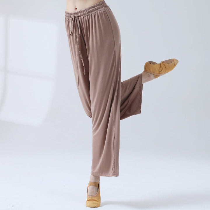 Buddha Stones Loose Modal Drawstring Wide Leg Pants For Yoga Dance - Khaki - US12，UK/AU16，EU44 (3XL) - image 11