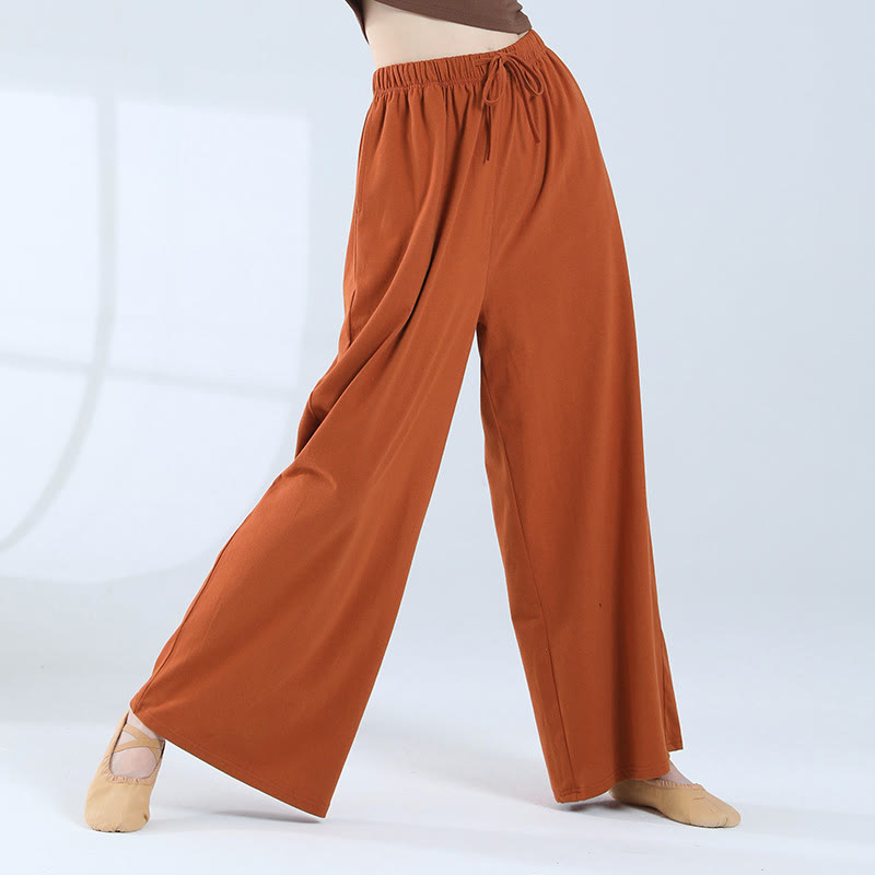 Buddha Stones Loose Cotton Drawstring Wide Leg Pants For Yoga Dance With Pockets