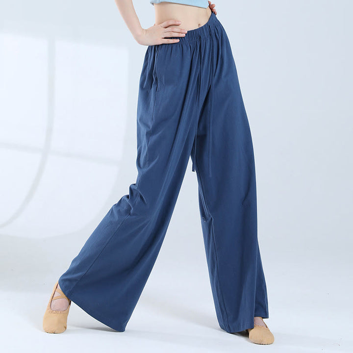 Buddha Stones Loose Cotton Drawstring Wide Leg Pants For Yoga Dance With Pockets - Blue - US6，UK/AU10，EU38 (XL) - image 36