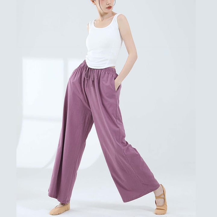 Buddha Stones Loose Cotton Drawstring Wide Leg Pants For Yoga Dance With Pockets - image 30