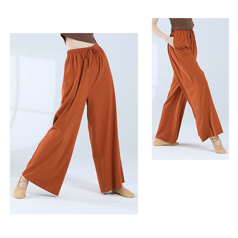 Buddha Stones Loose Cotton Drawstring Wide Leg Pants For Yoga Dance With Pockets - image 34